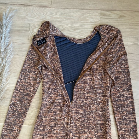 Torn by Ronny Kobo Tara Pleated Long Sleeve Dress in Orange Gold - Picture 9 of 12